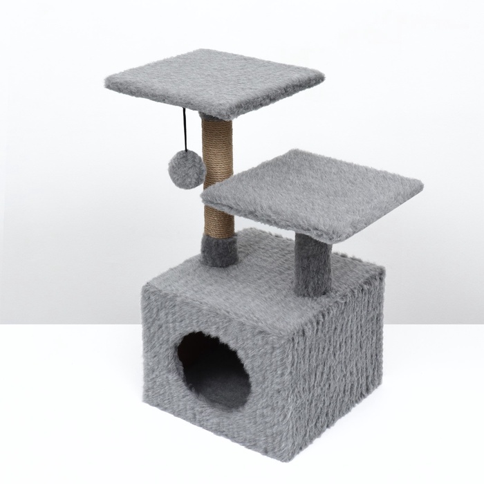 Домик-когтеточка, 53×35×65 см, квадратный, 2 уровня, серый