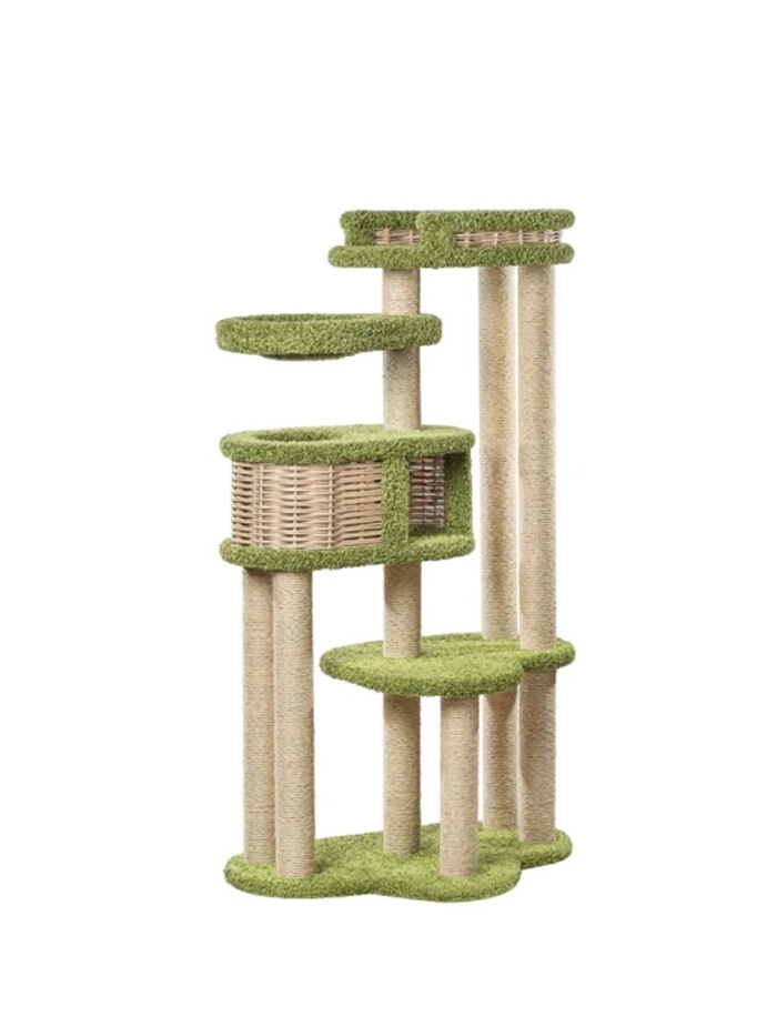 Комплекс для кошек с когтеточкой, с лежанкой «Басик+» 100×60×170 см, сизаль, зеленый