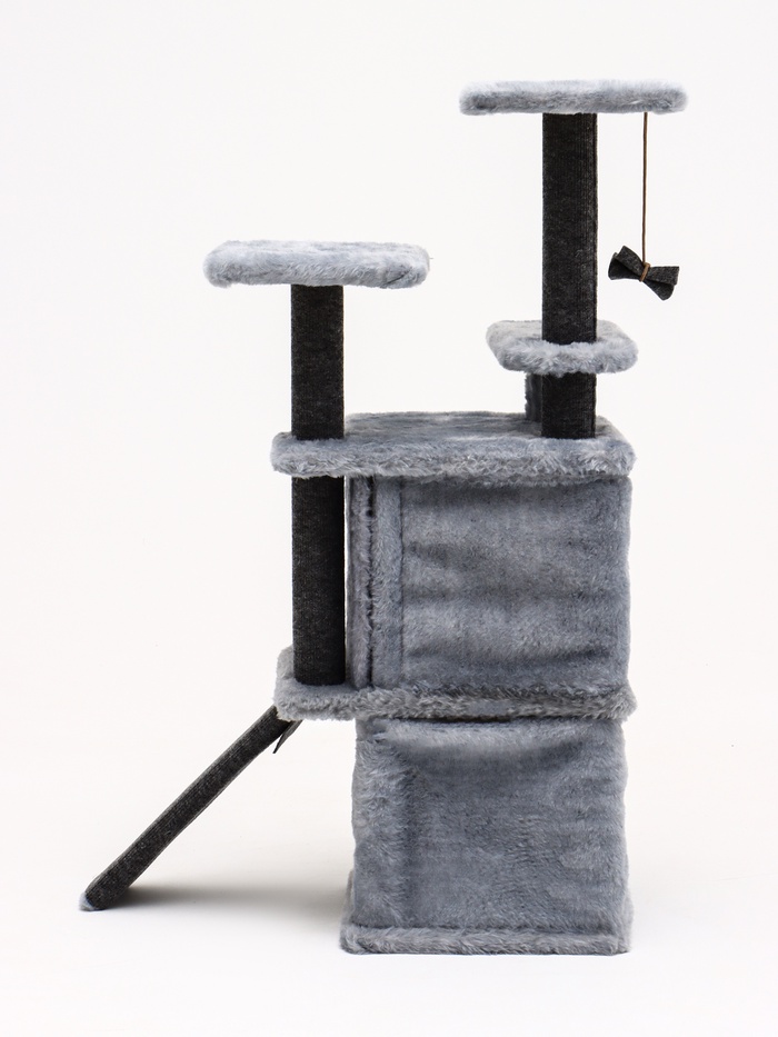 Домик для кошек с когтеточкой, 33×40×103 см, квадратный, ковролин, серый