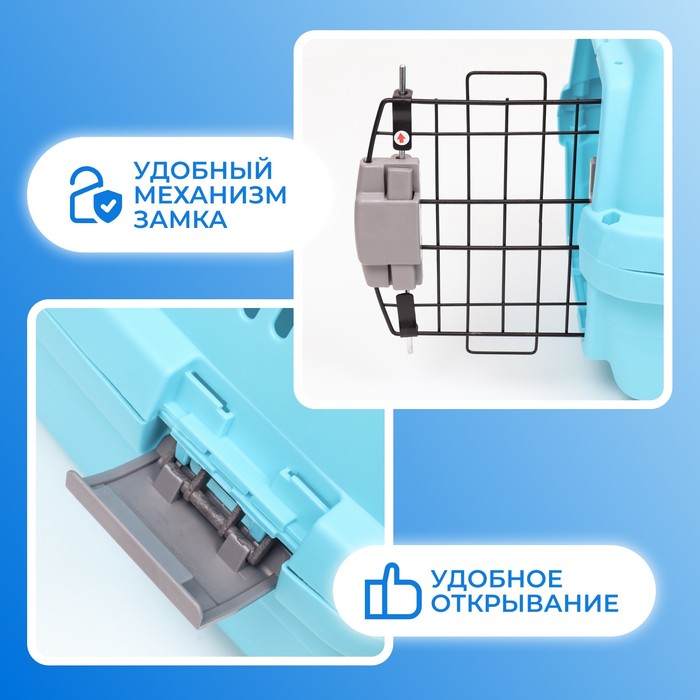 Переноска для животных «Неон», 48×32×29.5 см, вес до 12 кг, пластик, голубая