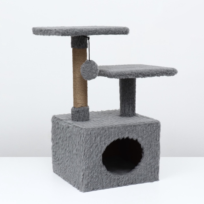 Домик-когтеточка, 53×35×65 см, квадратный, 2 уровня, серый