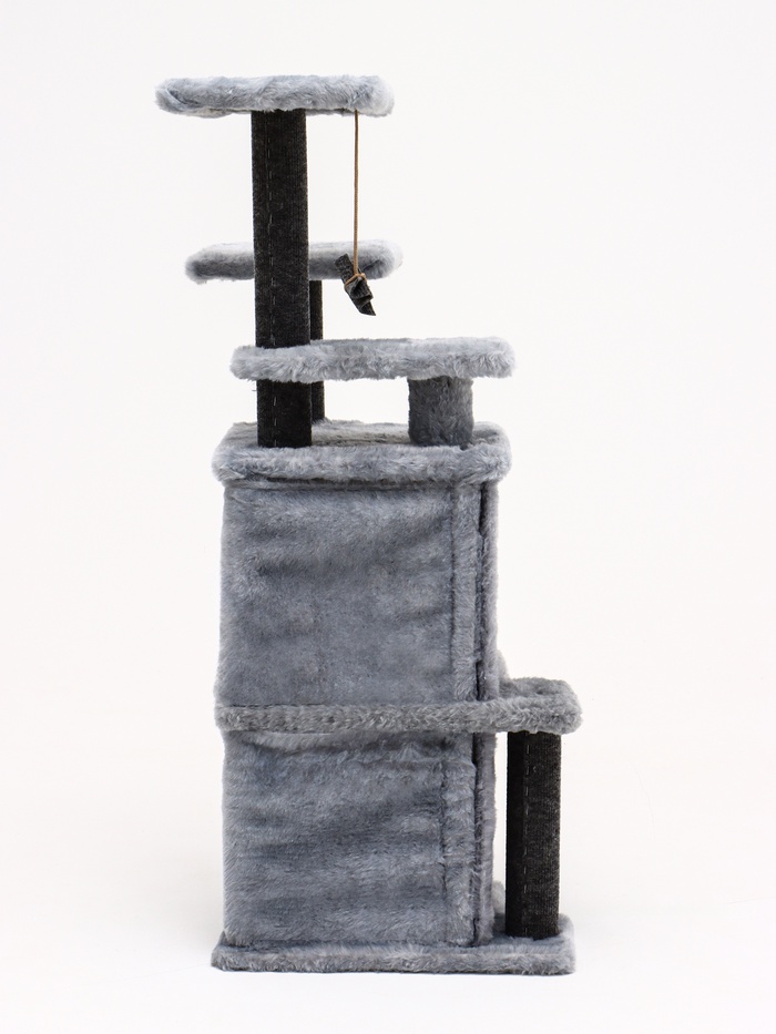 Домик для кошек с когтеточкой, 33×40×103 см, квадратный, ковролин, серый