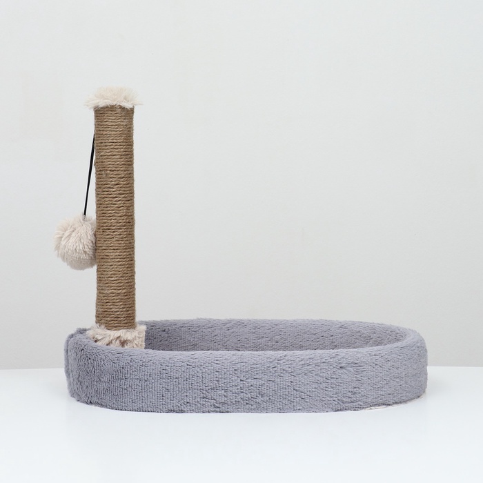 Лежанка с когтеточкой «Пижон», 55×36×47 см, овальная, серая