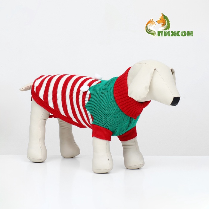 Свитер новогодний для животных «Ягодка», размер XS, ДС 20, ОШ 21, ОГ 30 см, красный, зелёный