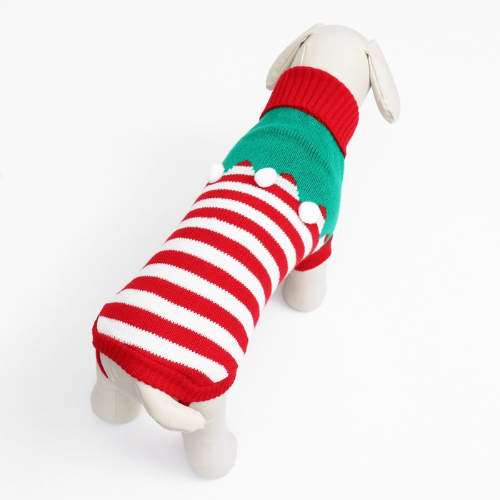 Свитер новогодний для животных «Ягодка», размер S, ДС 25, ОШ 24, ОГ 35 см, красный, зелёный