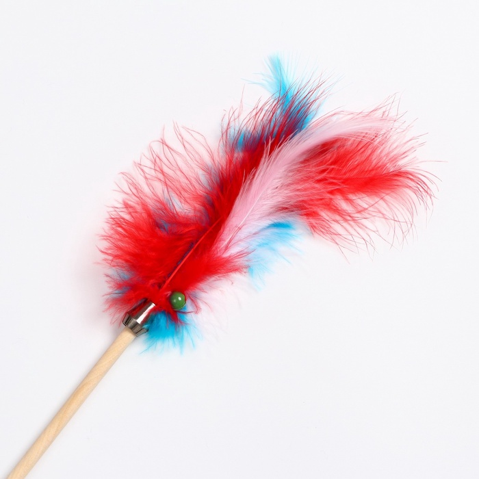 Дразнилка «Перья с колокольчиком» на деревянной палочке, с бубенчиком, цвет МИКС