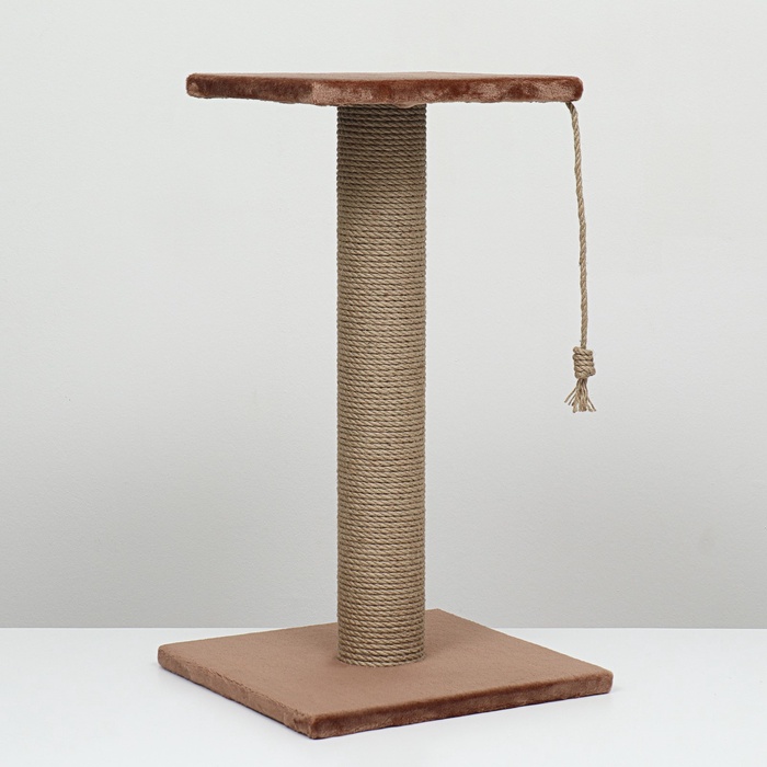 Когтеточка-столбик, 35×35×64 см, Ø10, с площадкой, КД-37, джут, цвет МИКС