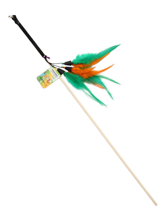 Дразнилка - удочка «Салют из перьев», на палочке, с бубенчиком