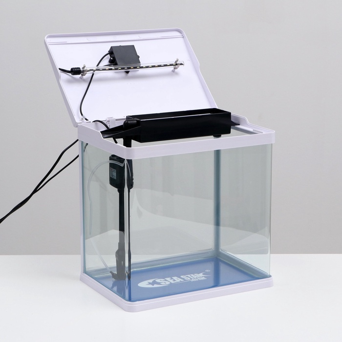 Аквариум SeaStar HX-390F в комплекте: LED-лампа 3х цветная, 7 режимов, фильтр, 30 л, белый