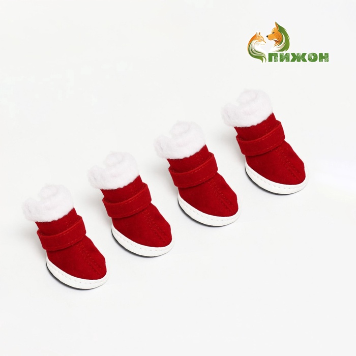 Ботинки для животных«Кристмес», набор 4 шт., размер 5 (подошва 6×5 см), красные