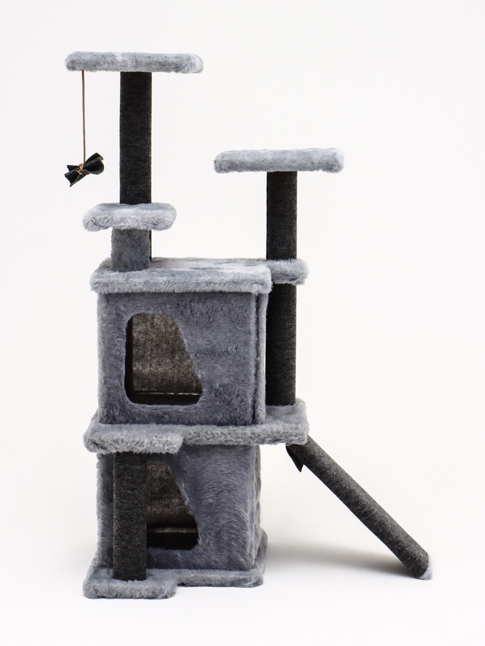 Домик для кошек с когтеточкой, 33×40×103 см, квадратный, ковролин, серый