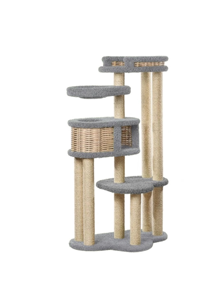 Комплекс для кошек с когтеточкой, с лежанкой «Басик+» 100×60×170 см, сизаль, серый