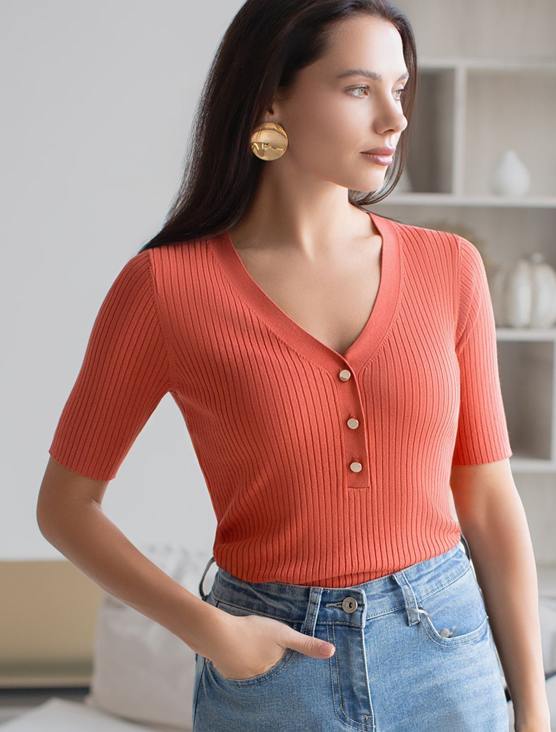 Ст.цена 1990р Джемпер тонкой вязки из вискозы с нейлоном D39.337 терракотовый