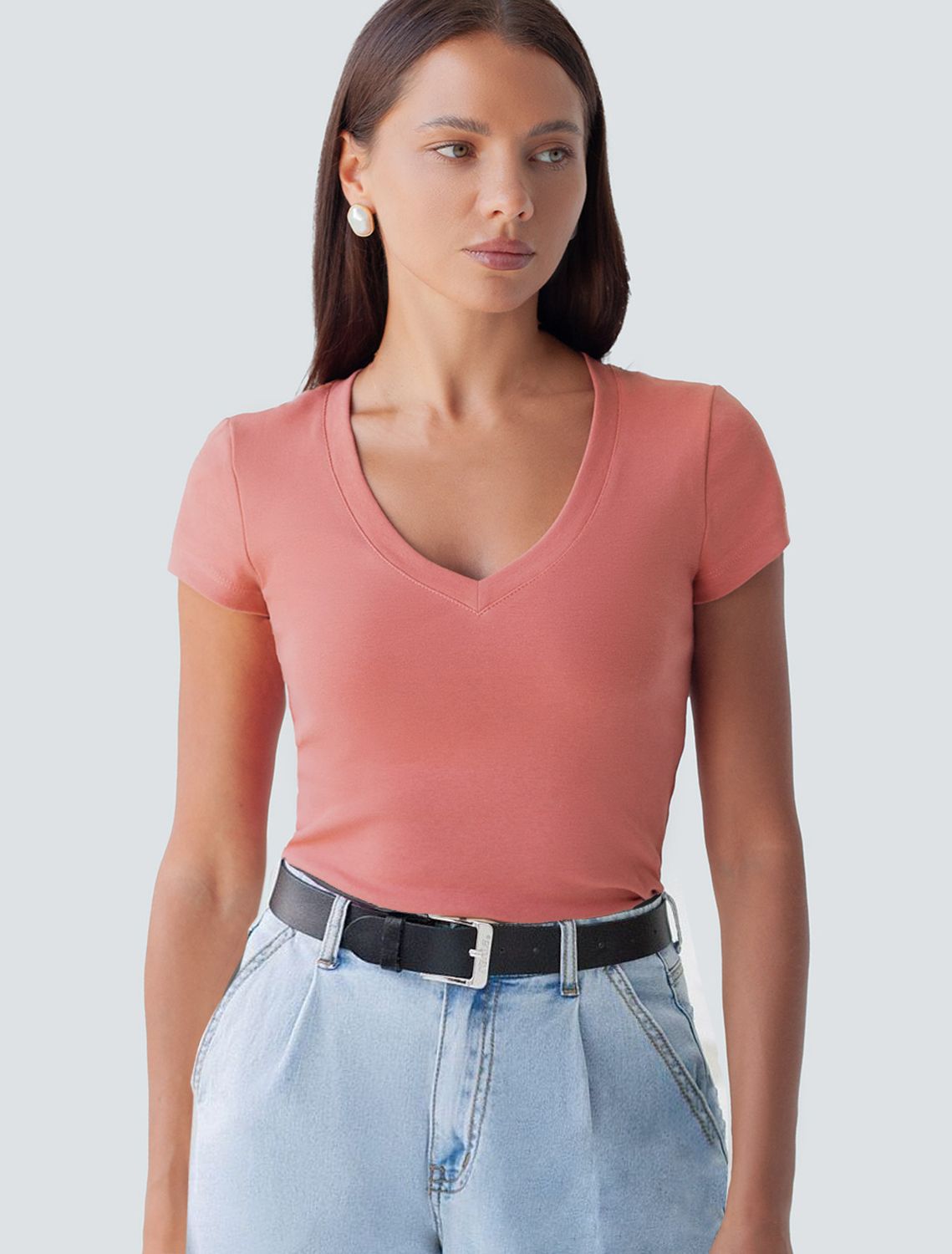 Ст.цена 1150р Футболка из плотного трикотажа с плетением риб 1*1 D49.126 терракотовый