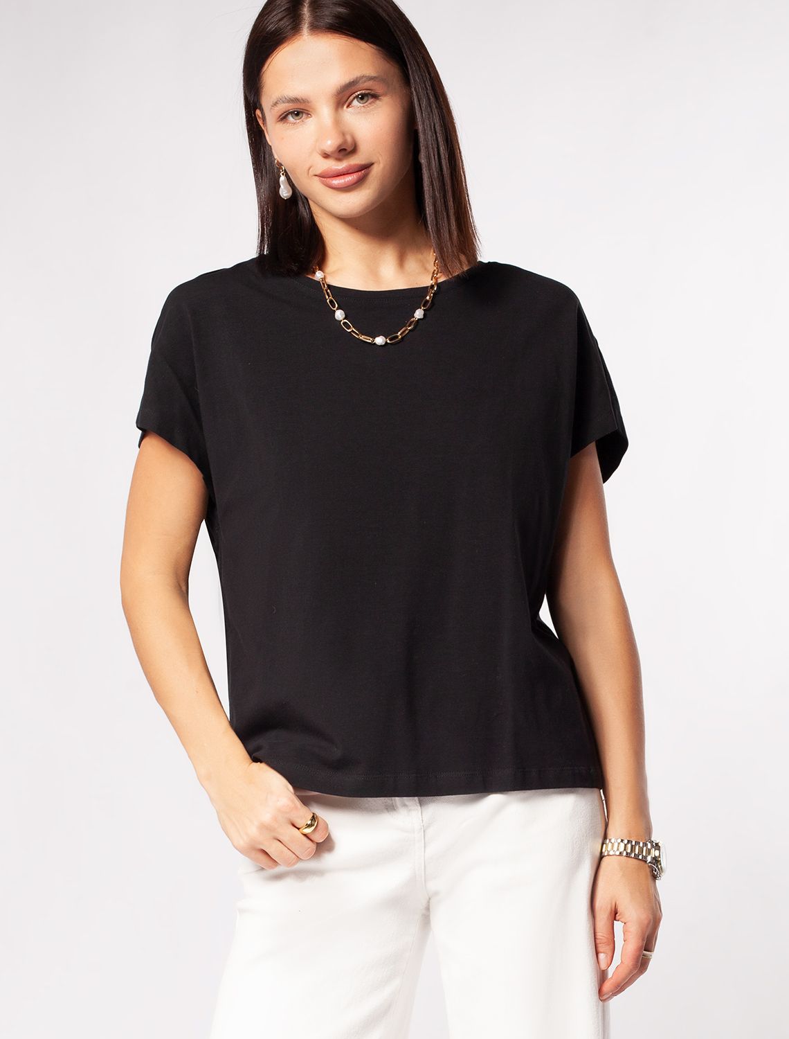 Ст.цена 1150р Футболка с цельнокроеным рукавом из премиального хлопка D49.920 черный