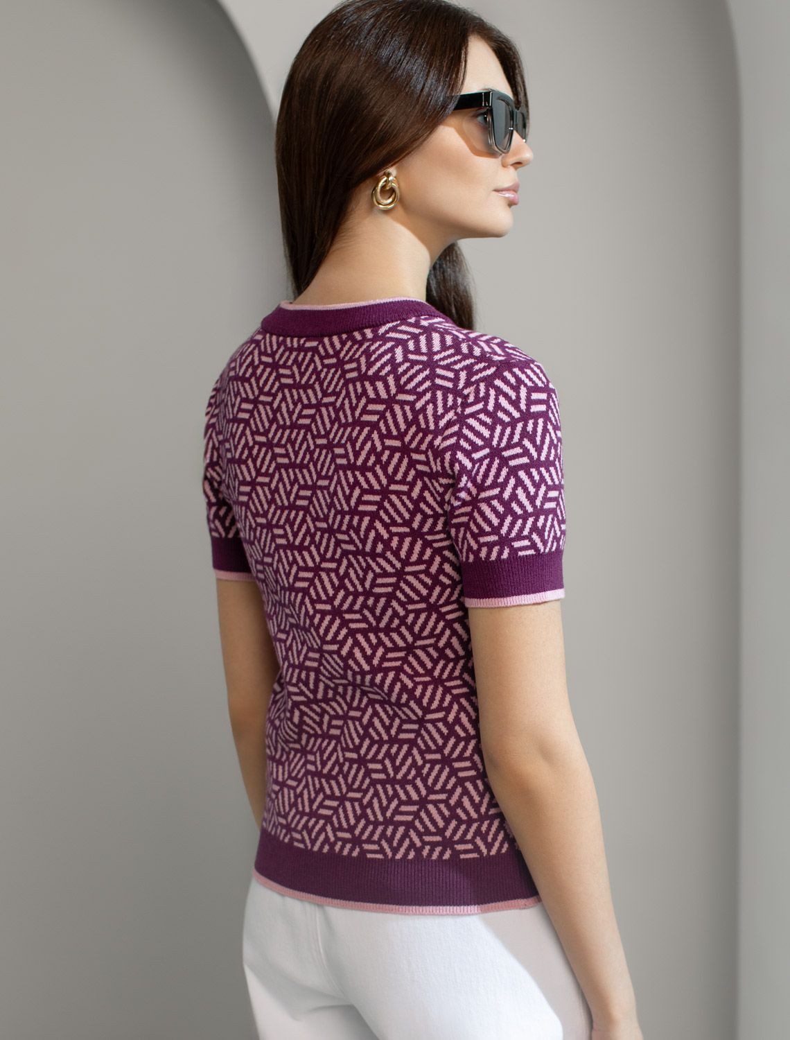 Ст.цена 2090р Джемпер жаккардовой вязки с кашемиром D39.362 пурпурный