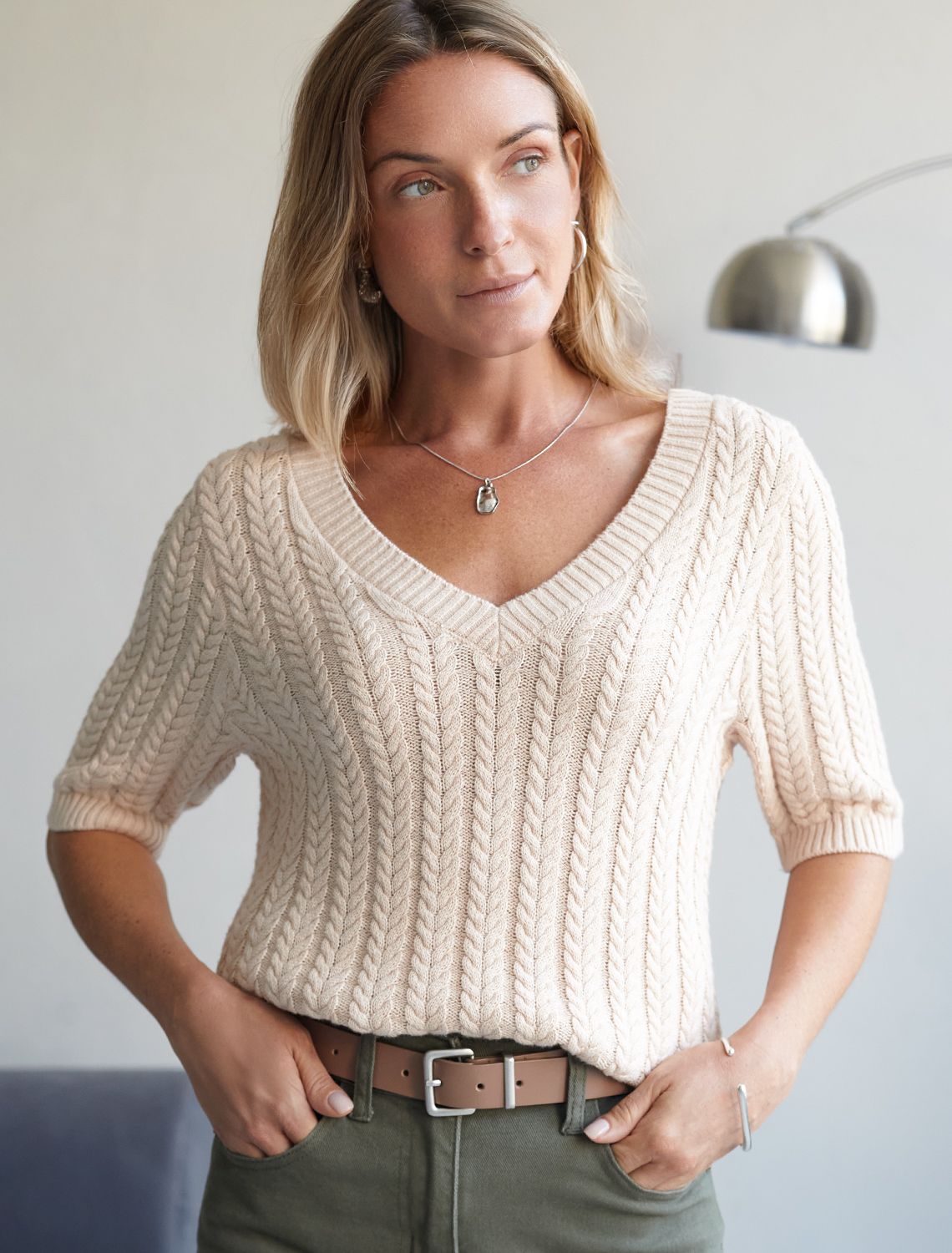 Джемпер фактурной вязки из хлопка с кашемиром