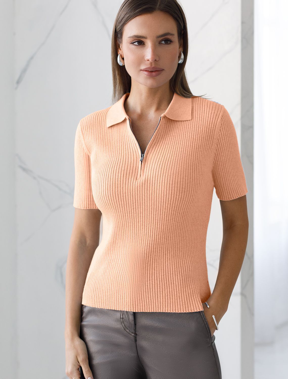 Джемпер-поло с застежкой на молнии из хлопка с кашемиром