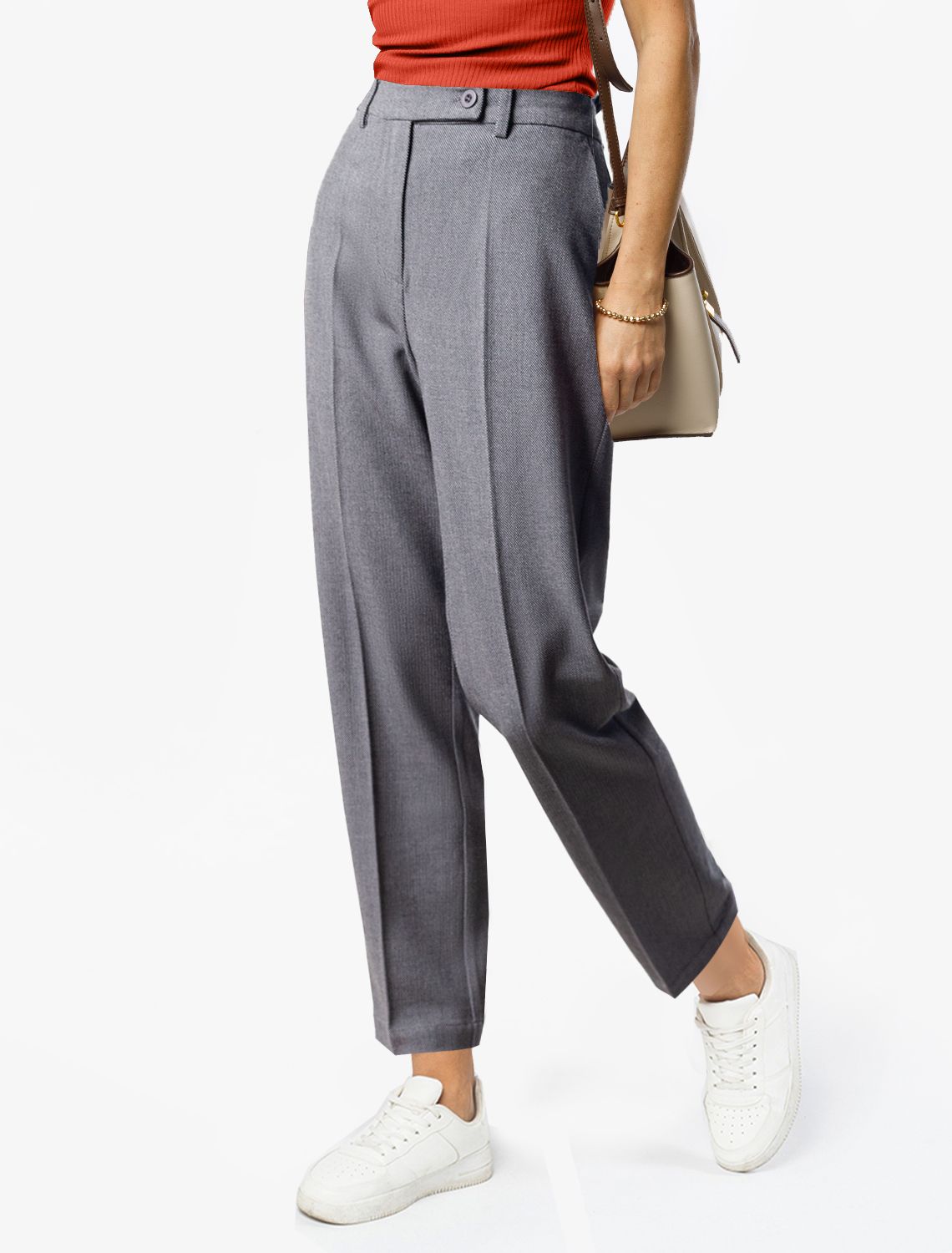 Укороченные брюки из фактурной черно-серой поливискозы с эластаном