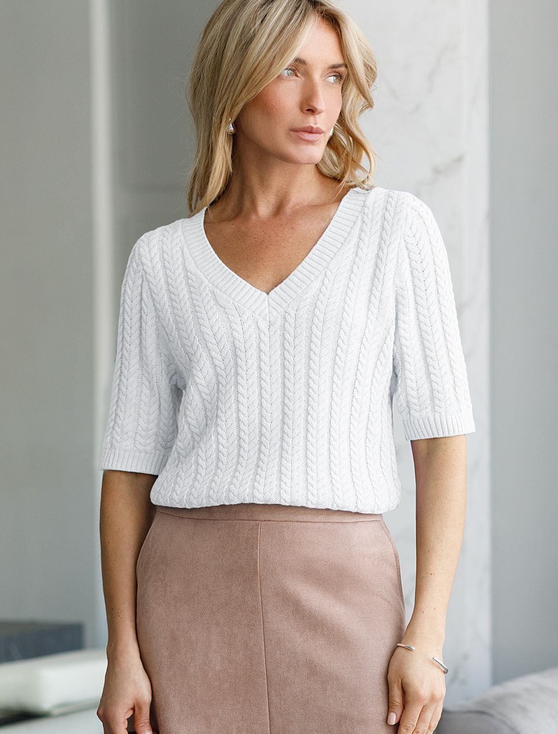 Джемпер фактурной вязки из хлопка с кашемиром