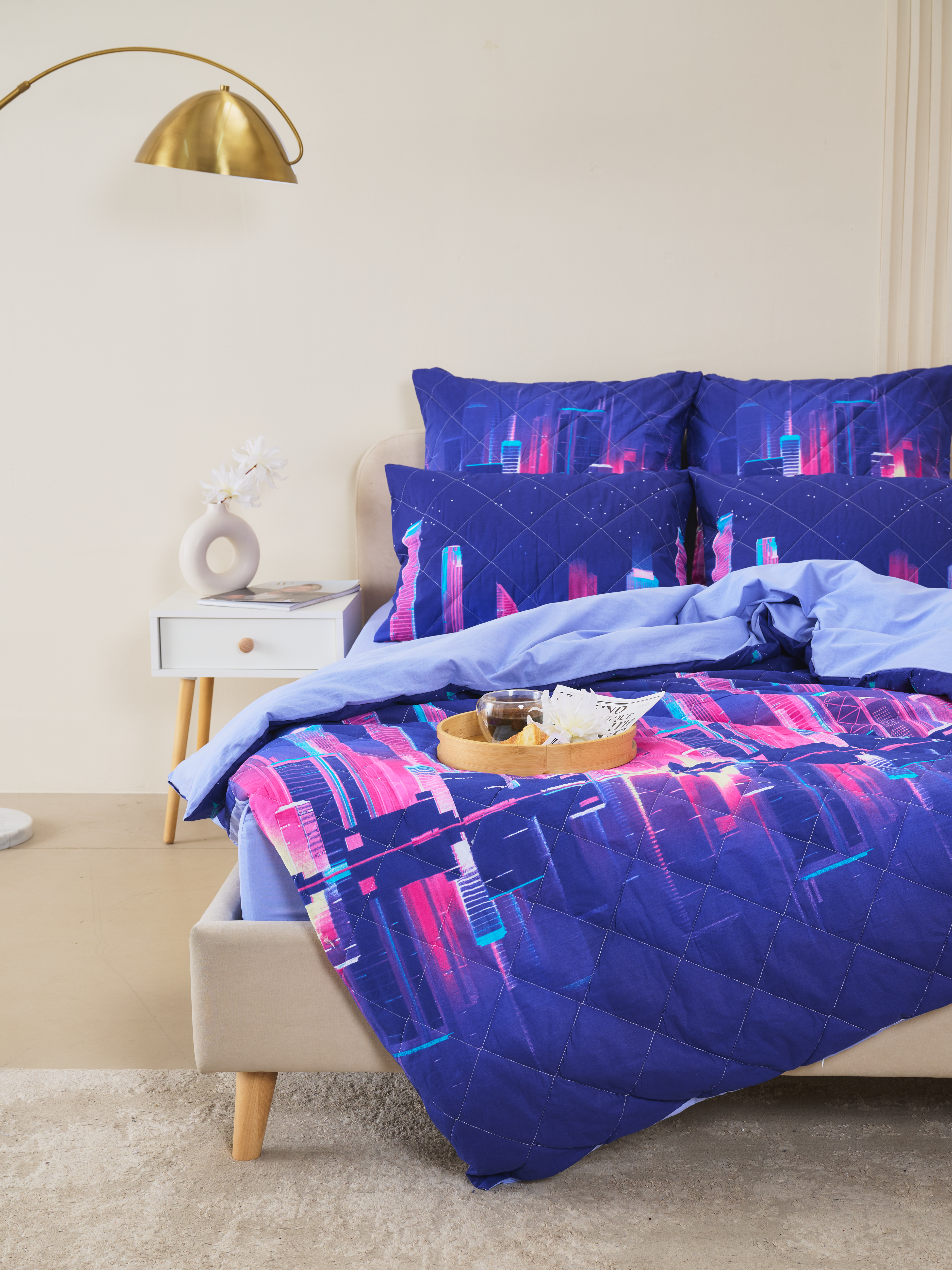 Постельное белье зима-лето из поплина с простыней на резинке - Сити Найт