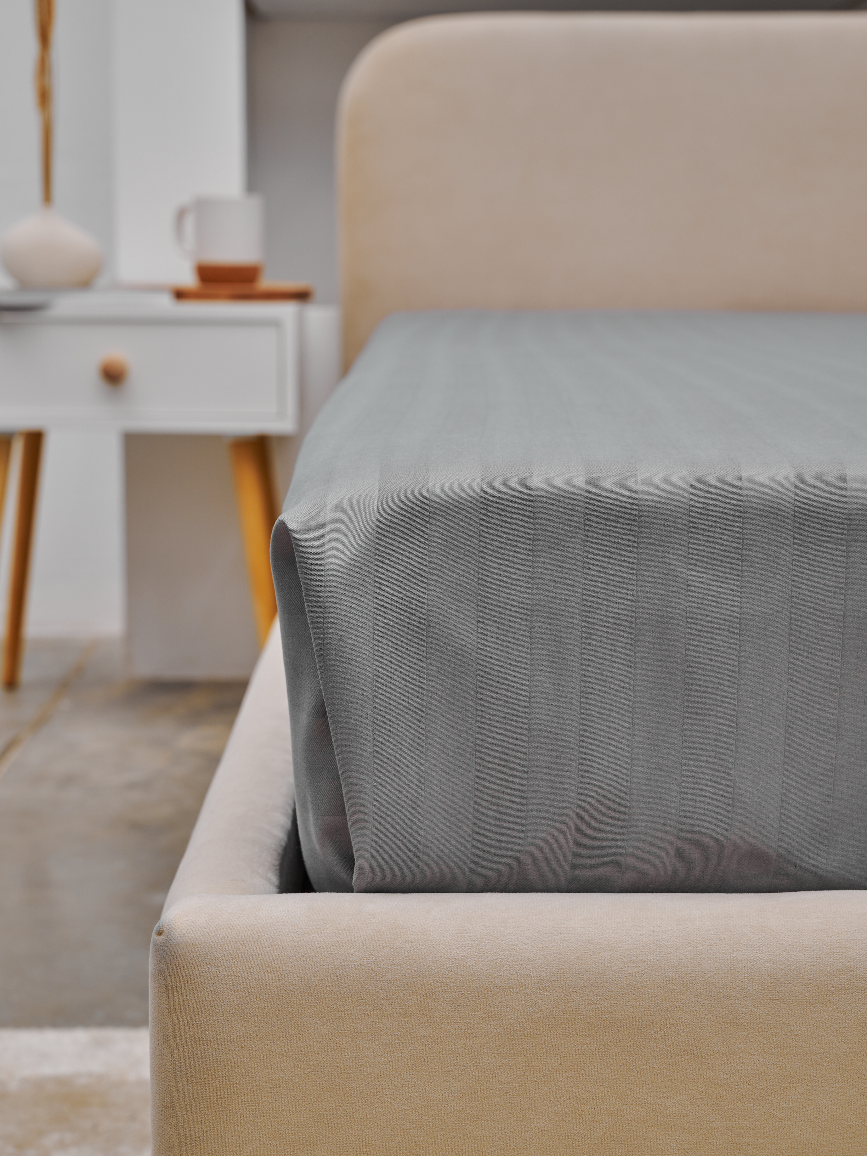 Простыня Микрофибра Страйп - Светлый серый