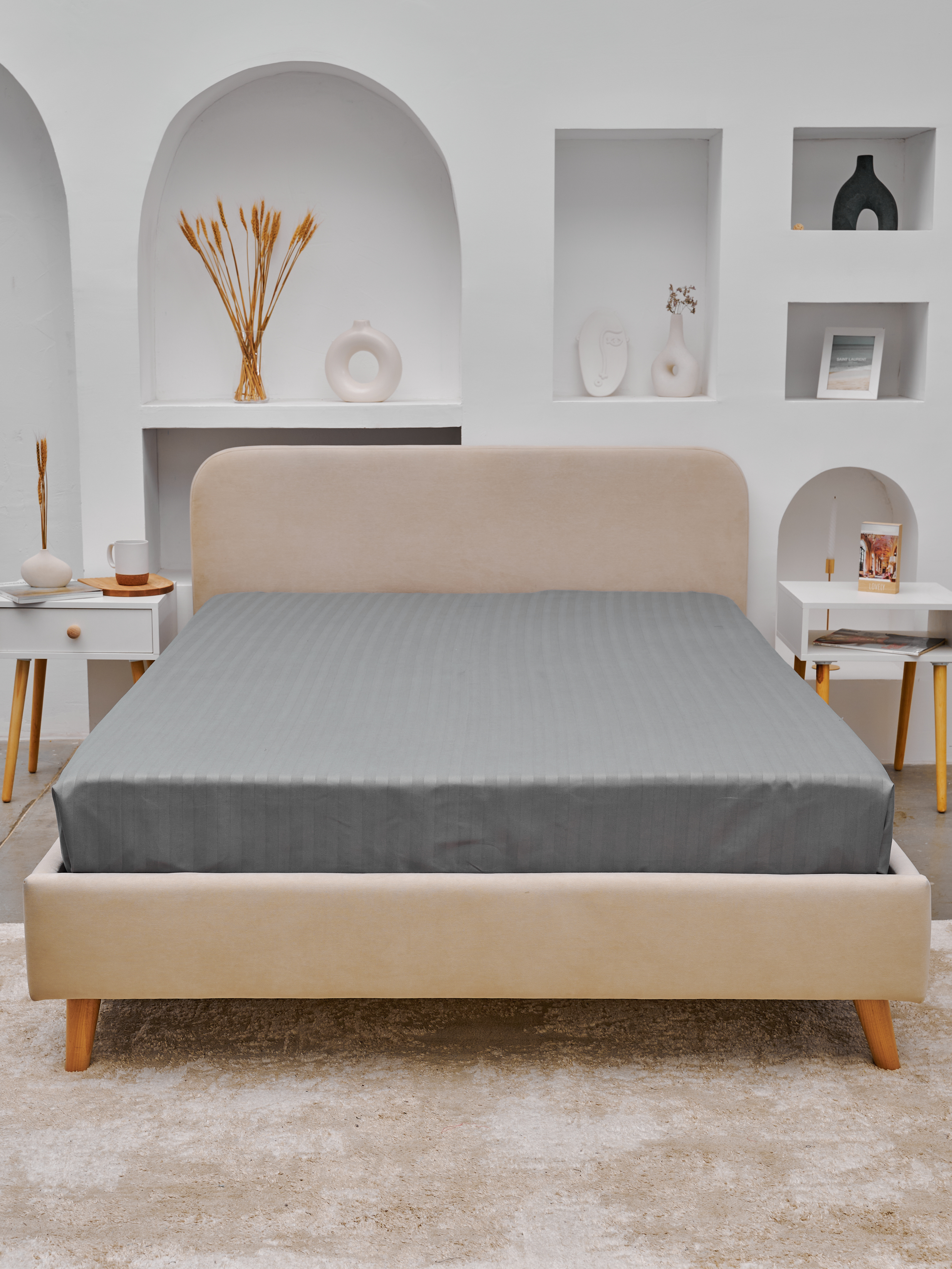 Простыня Микрофибра Страйп - Светлый серый