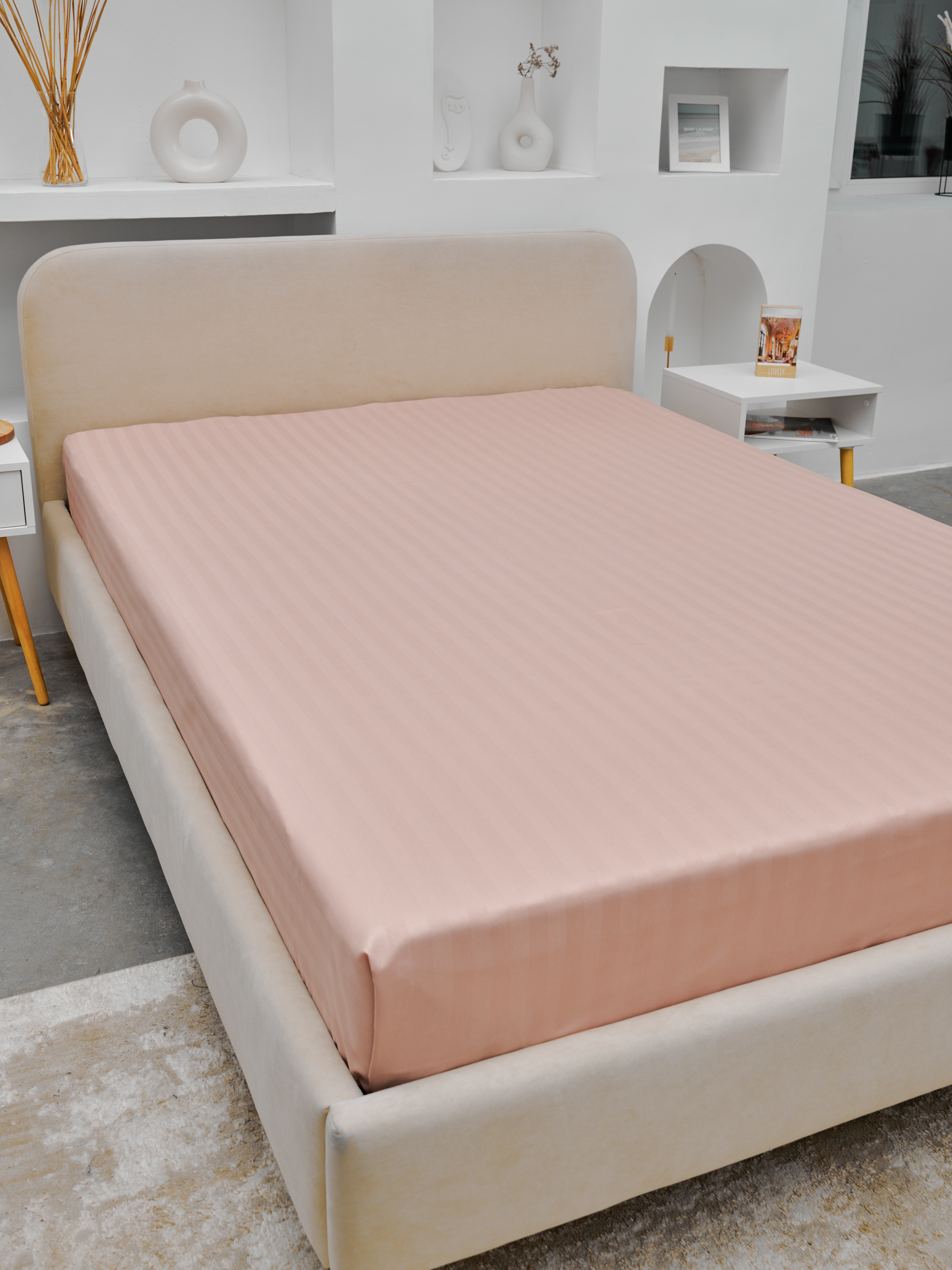 Простыня Микрофибра Страйп - Пудра