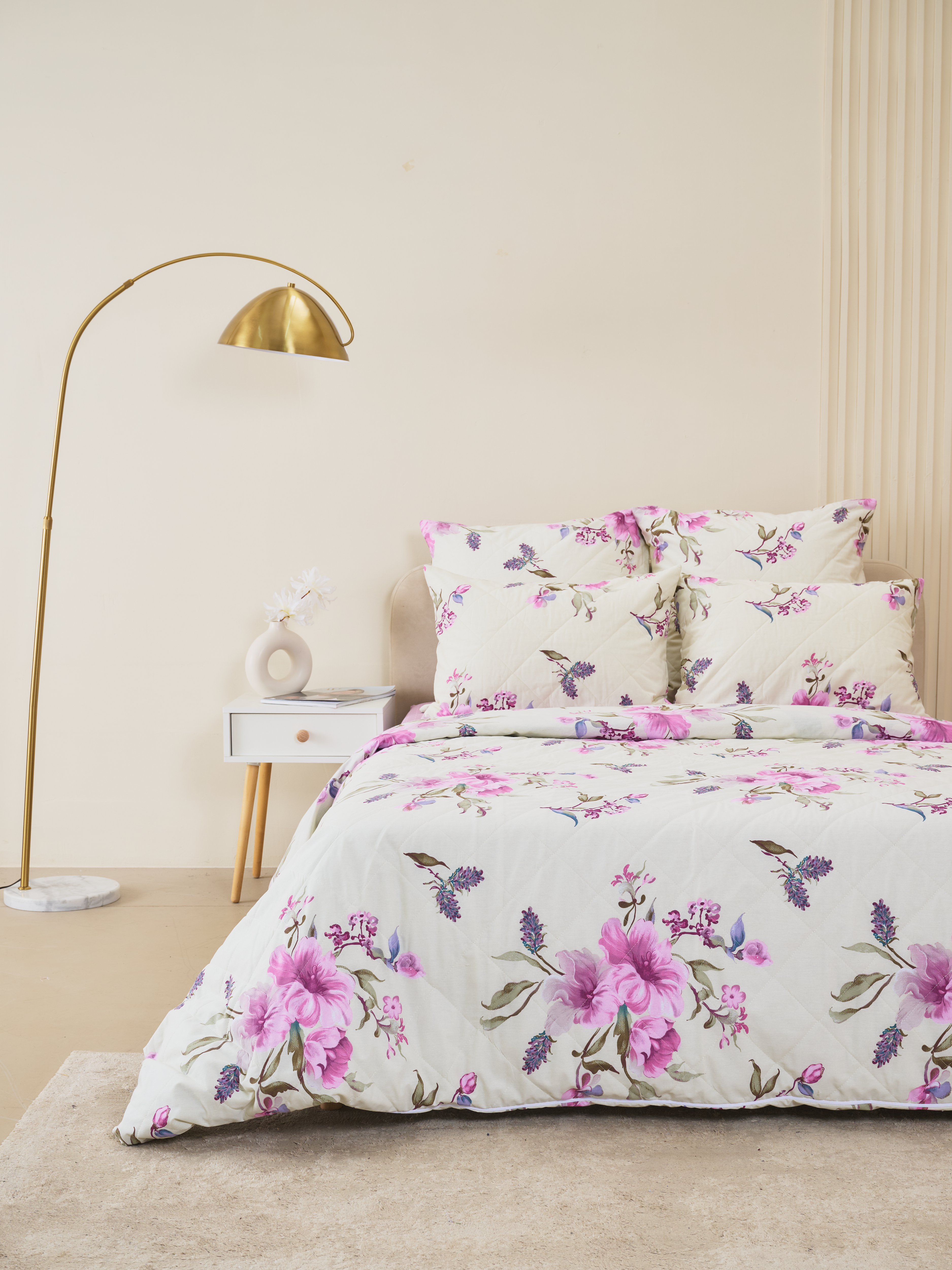 Постельное белье зима-лето из поплина с простыней на резинке - Джина