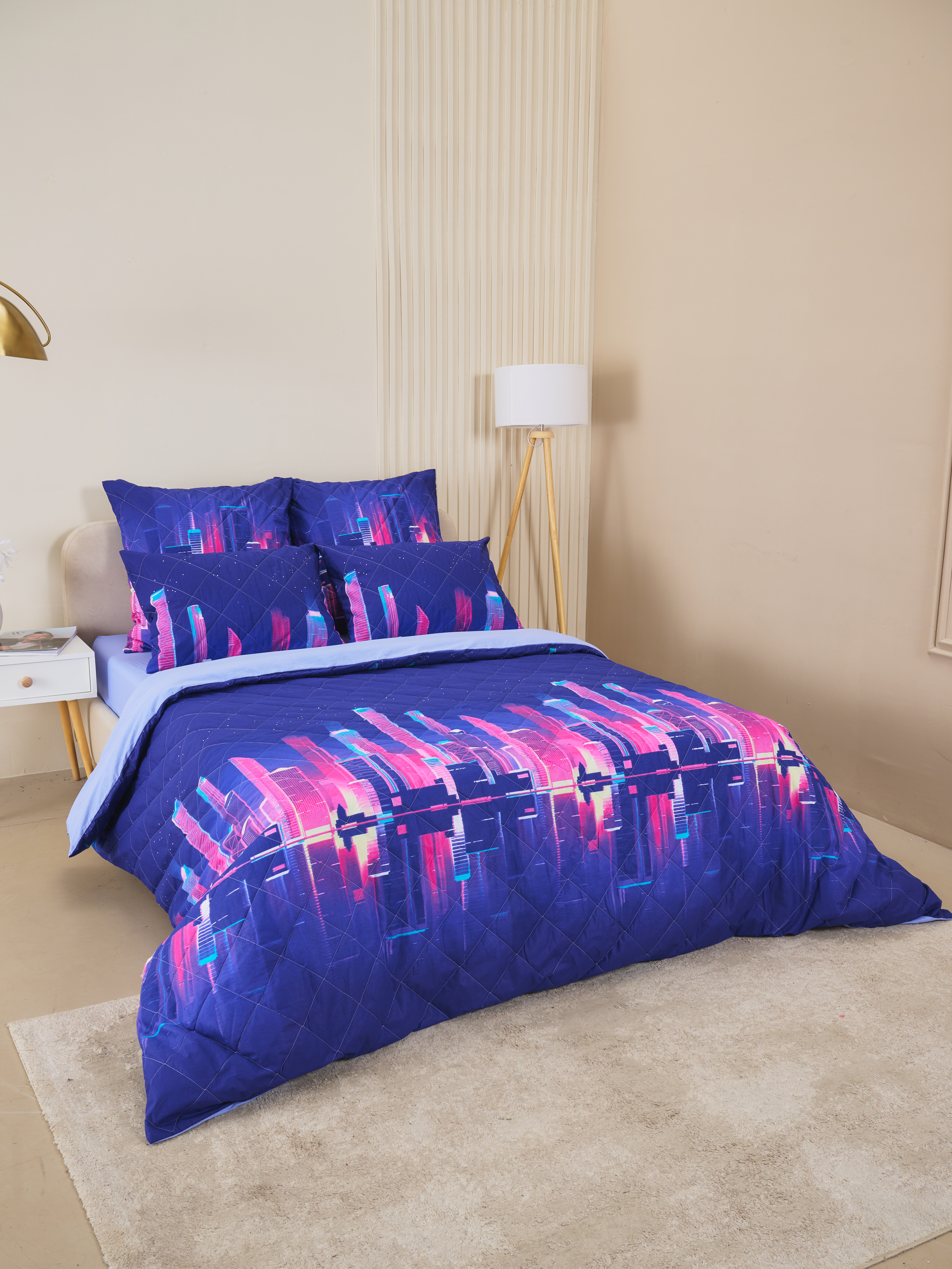 Постельное белье зима-лето из поплина с простыней на резинке - Сити Найт