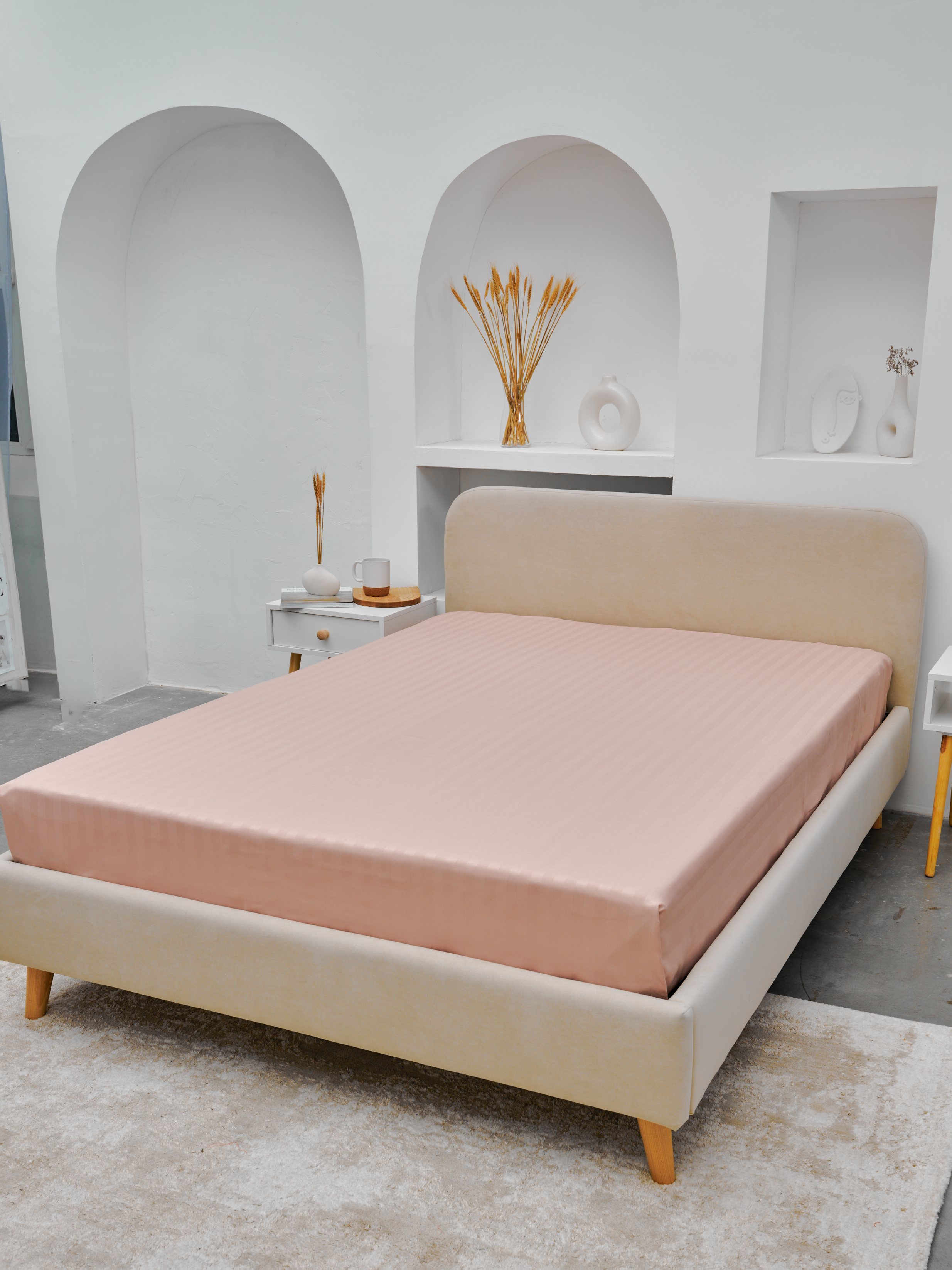 Простыня Микрофибра Страйп - Пудра