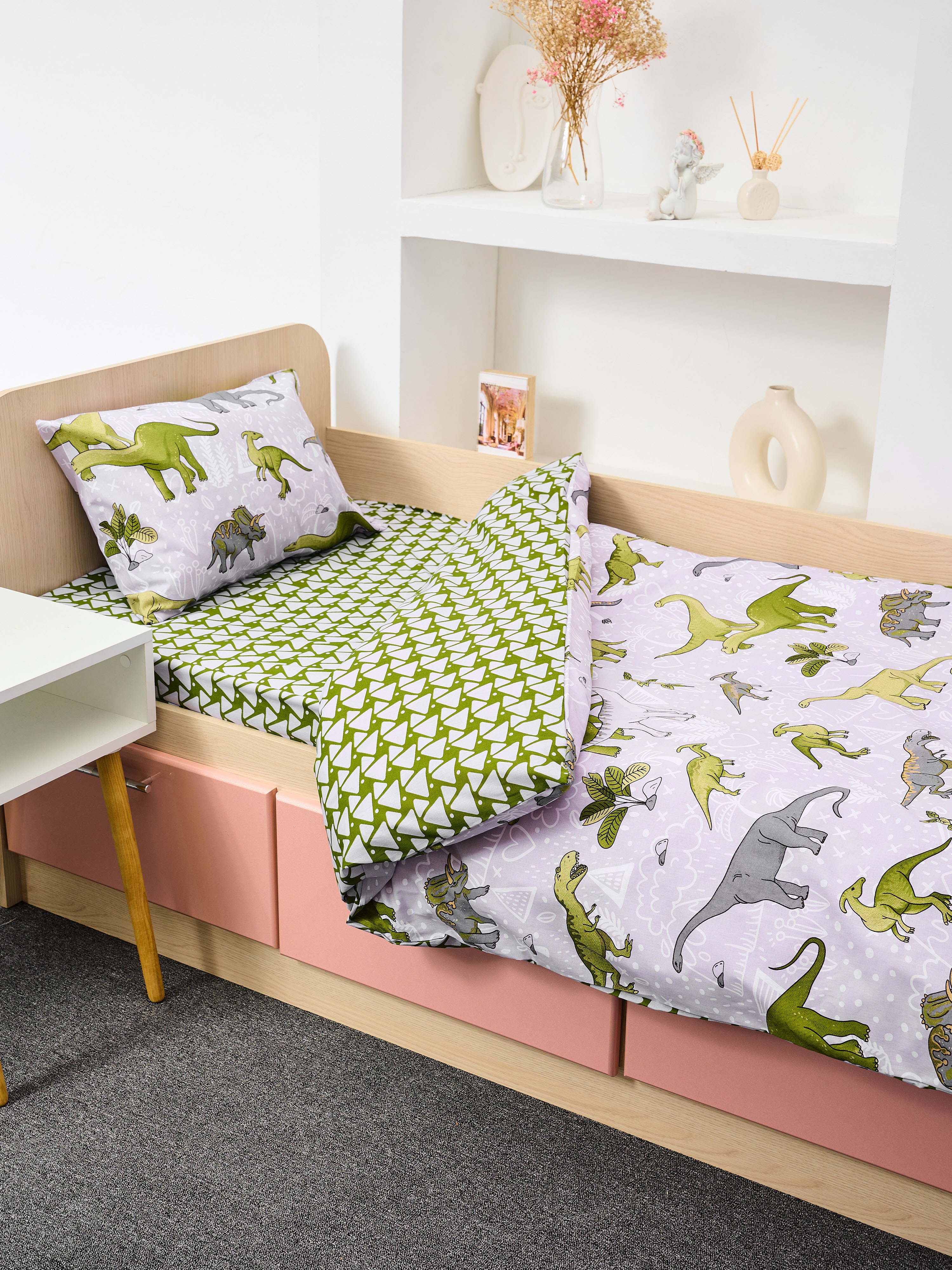 Постельное белье детское поплин с простыней на резинке - Юрский период