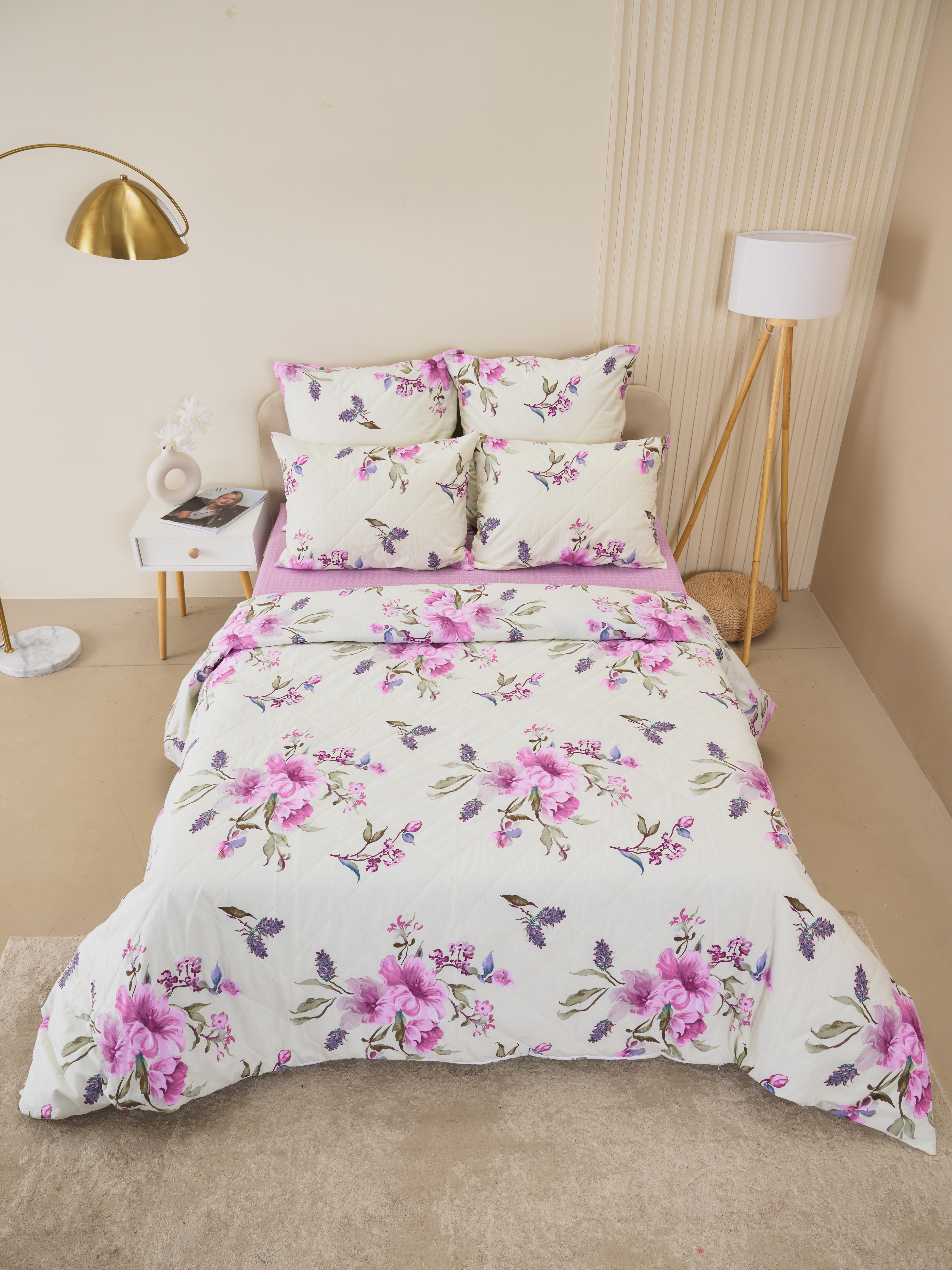 Постельное белье зима-лето из поплина с простыней на резинке - Джина