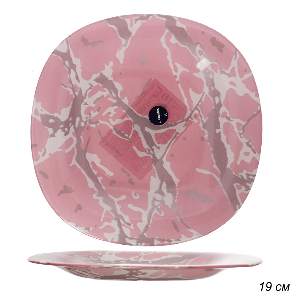 Тарелка десертная 19 см Марбл Пинк Сильвер / Q7480 /уп 36/-- Люминарк