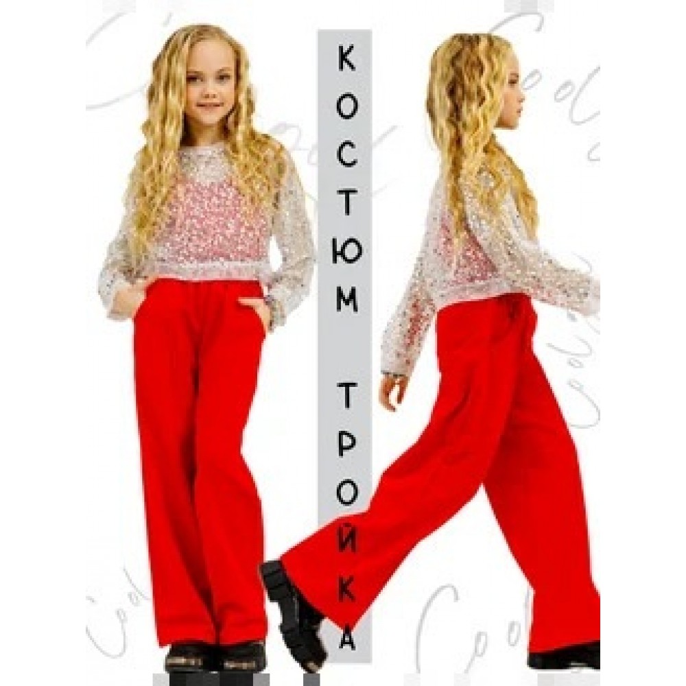 Костюм тройка с сеткой красный