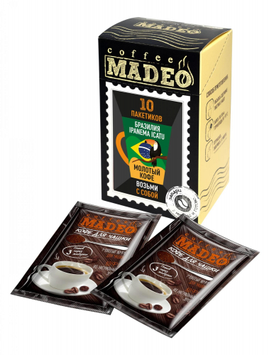 Молотый порционный кофе в пакетиках Бразилия Ipanema Icatu, 10шт