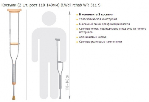 Костыли (2 шт. рост 110-140мм) B.Well rehab WR-311 S