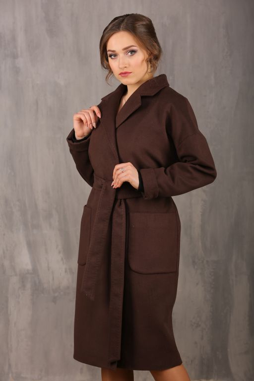 Шоколадное пальто женское
