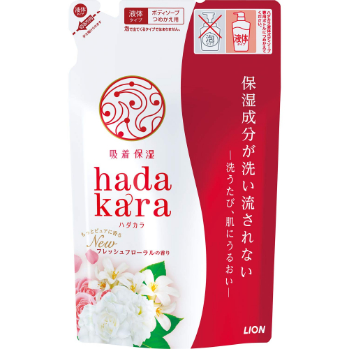 Lion Увлажняющее жидкое мыло для тела  с ароматом изысканного цветочного букета ''Hadakara'' (мягкая упаковка) 360 мл