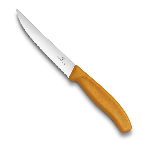 Нож Victorinox для стейков и пиццы, 12 см волнистое, оранжевый