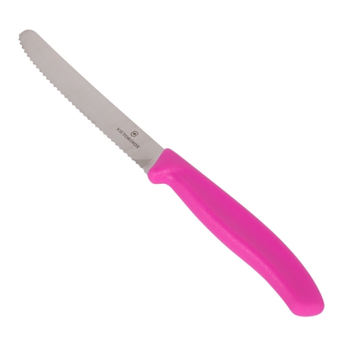 Нож Victorinox для томатов и сосисок лезвие 11 см волнистое, розовый