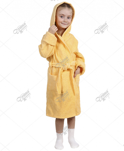 Халат Махровый детский жёлтый с капюшоном