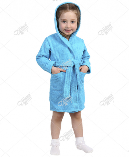Халат Махровый детский голубой с капюшоном