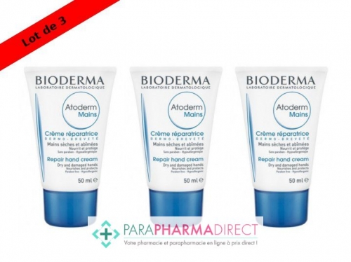 Bioderma Atoderm Mains Crème Répératrice 2x50ml + 50ml offert Lot × 3