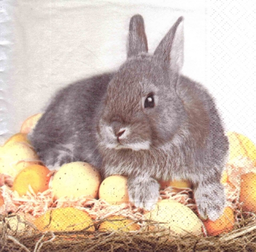 Салфетка для декупажа трехслойная кролик и яйца