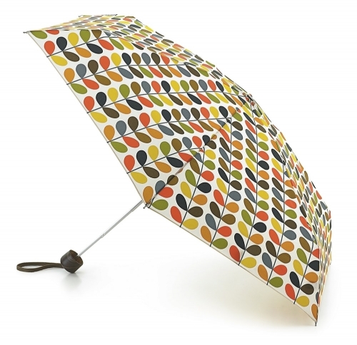 L749-1964 Суперкомпактный дизайнерский женский зонт в подарочной упаковке «Листья разноцветные», механика, Orla Kiely, Microslim, Fulton
