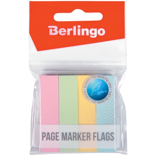 Флажки-закладки Berlingo 12*50мм, 100л*4 пастельных цвета, европодвесLSz_50125 Код 254410 