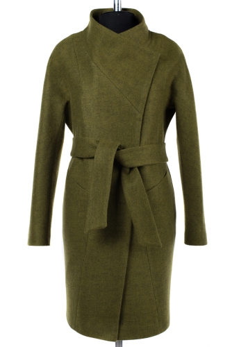 01-6265 Пальто женское демисезонное (пояс) Валяная шерсть Зеленый