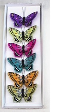 Набор бабочек на вставке (перо), 9см, 6 шт., цв.микс