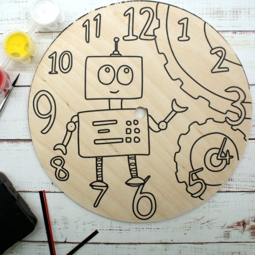 032_8215 Набор-раскраска для создания часов Роботы с красками и механизмом 345